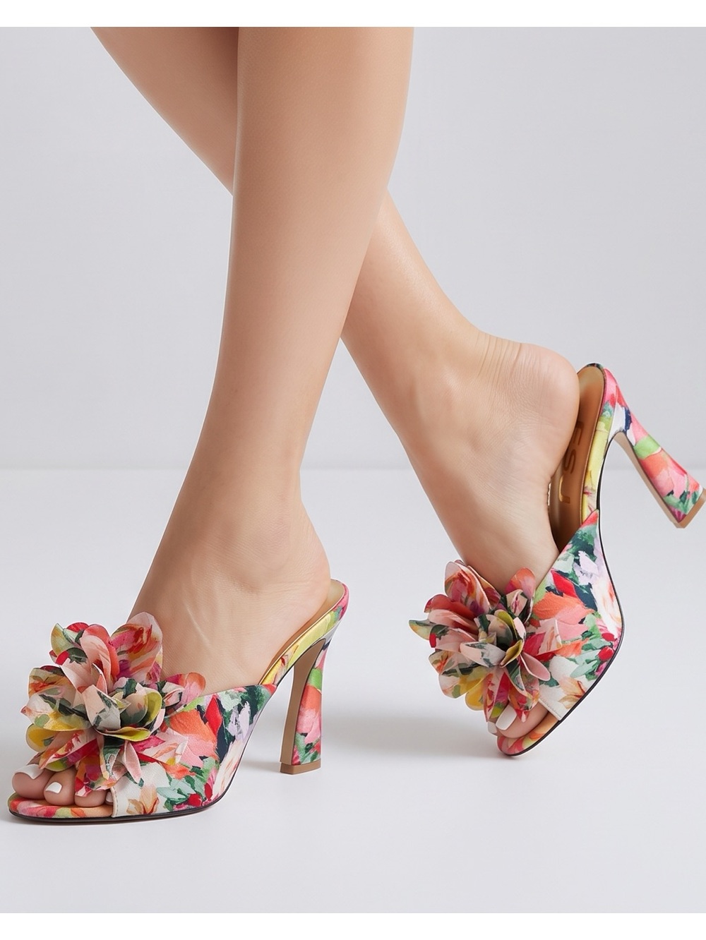 Floral Multi-Color Women’s High Heel Slide Sandals